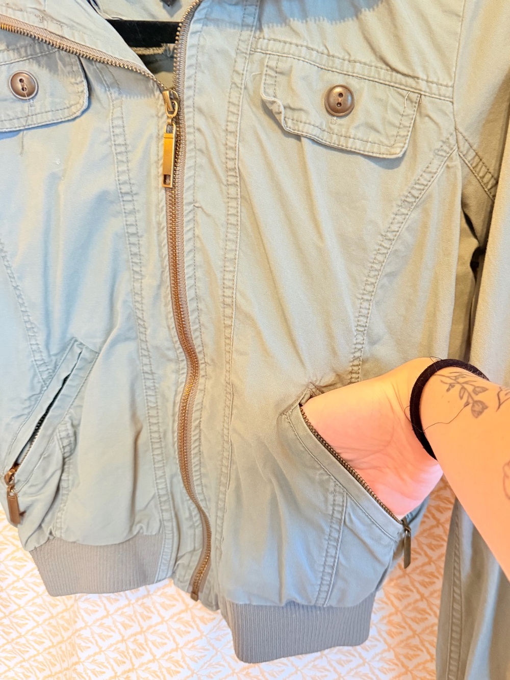 Ci Sono Girls Sage Green Hooded Zip Jacket - Picture 3 of 5